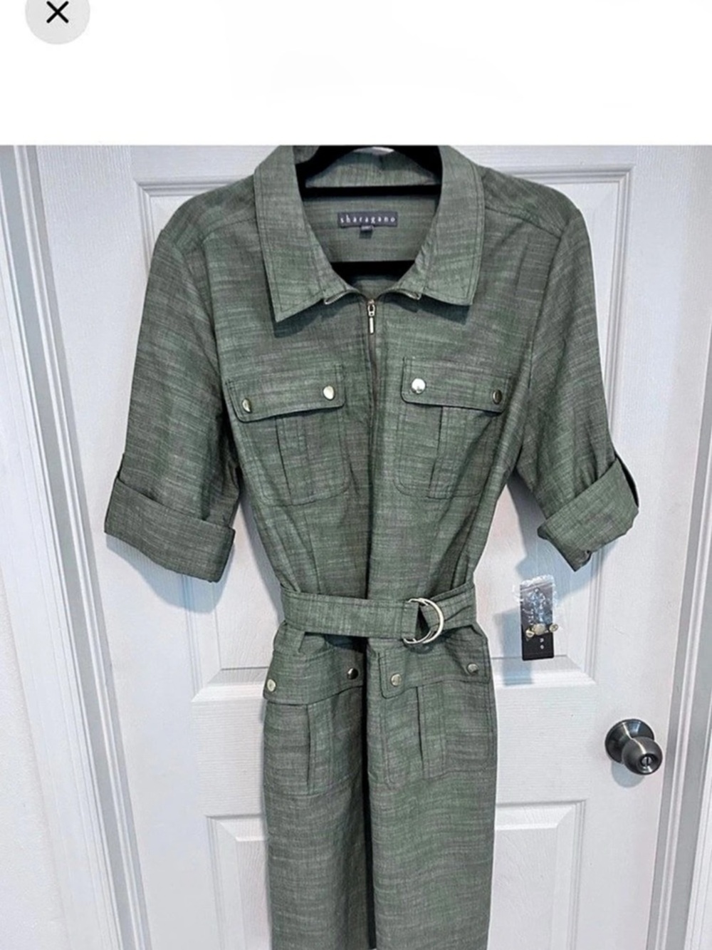 sharagano Utility Belted Midi Dress in Green Size Medium NWT
